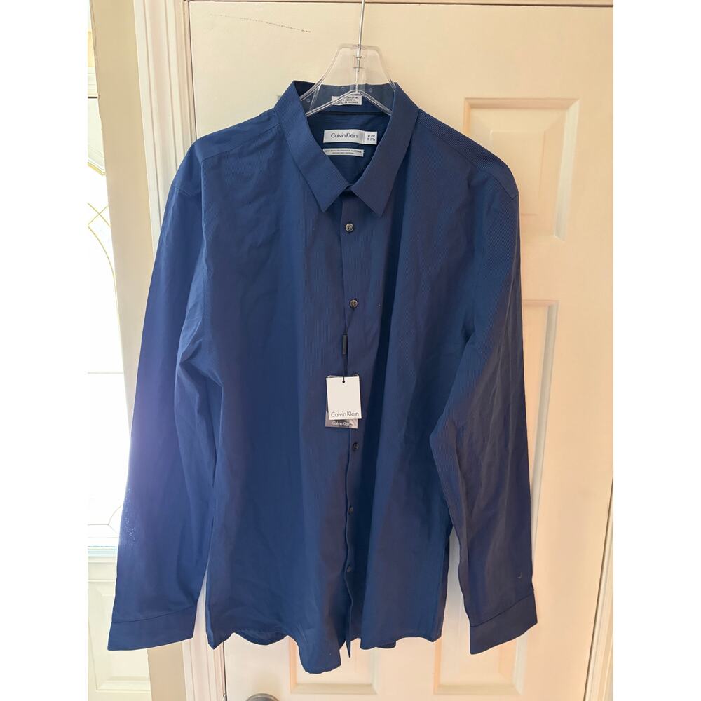 Calvin Klein Blue Stripe Dress Shirt XL Cool Tech Button Down